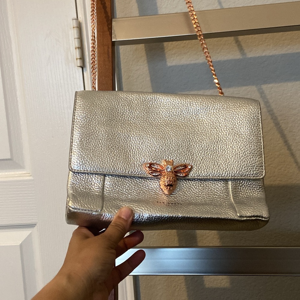 Ted Baker London Silver Crossbody Bag with Chain Strap